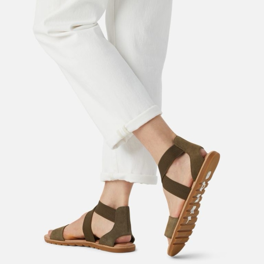 SOREL Ella Il Olive Suede Leather Crisscross Sandals Women’s Size 9